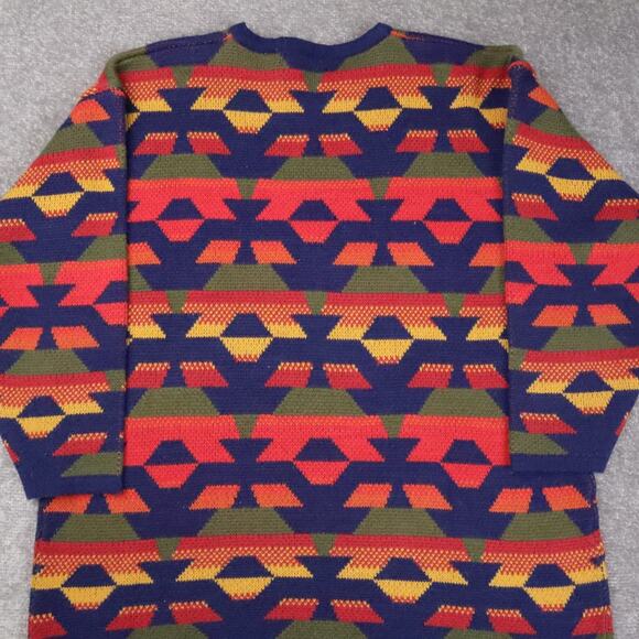 VTG Colorful Aztec Geometric XL Multicolor Chunky Knit Long Sleeve Sweater - Picture 10 of 10